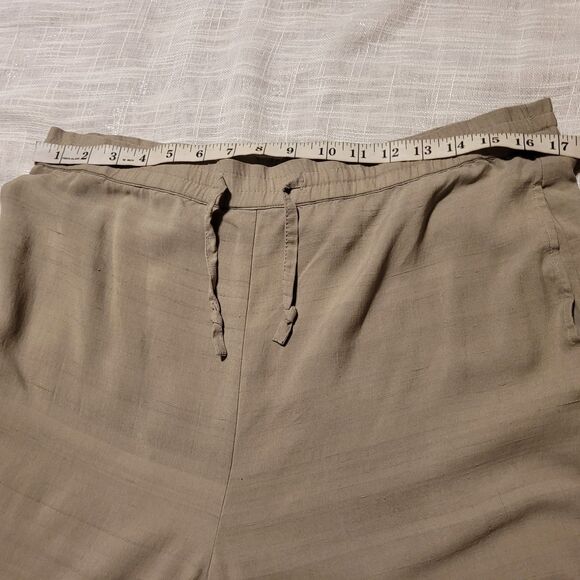 Womens Silk Pants Size Medium Green Waist Tie Casual Summer Pull On Pockets - Picture 5 of 9